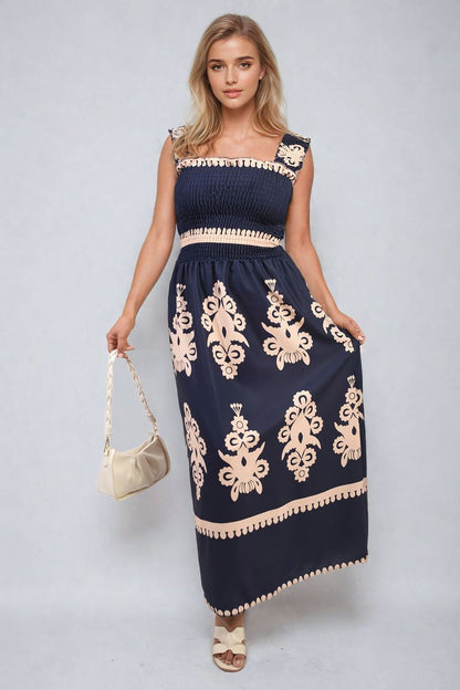 She Wears Glory™ Smocked Sleeveless Flowy Tribal Print Summer Maxi Dress