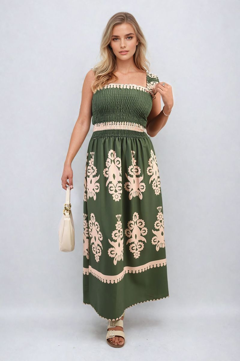 She Wears Glory™ Smocked Sleeveless Flowy Tribal Print Summer Maxi Dress