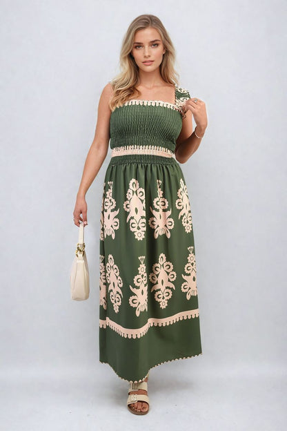 She Wears Glory™ Smocked Sleeveless Flowy Tribal Print Summer Maxi Dress
