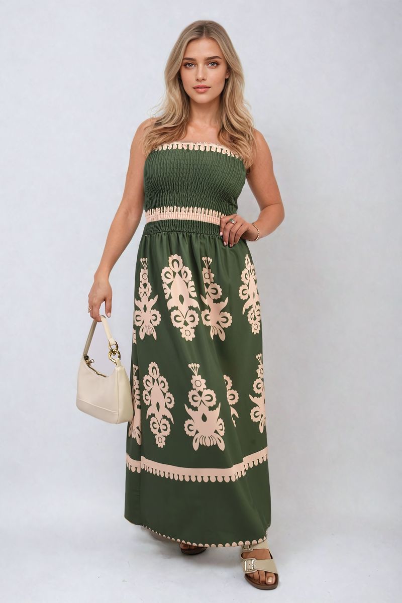 She Wears Glory™ Smocked Sleeveless Flowy Tribal Print Summer Maxi Dress