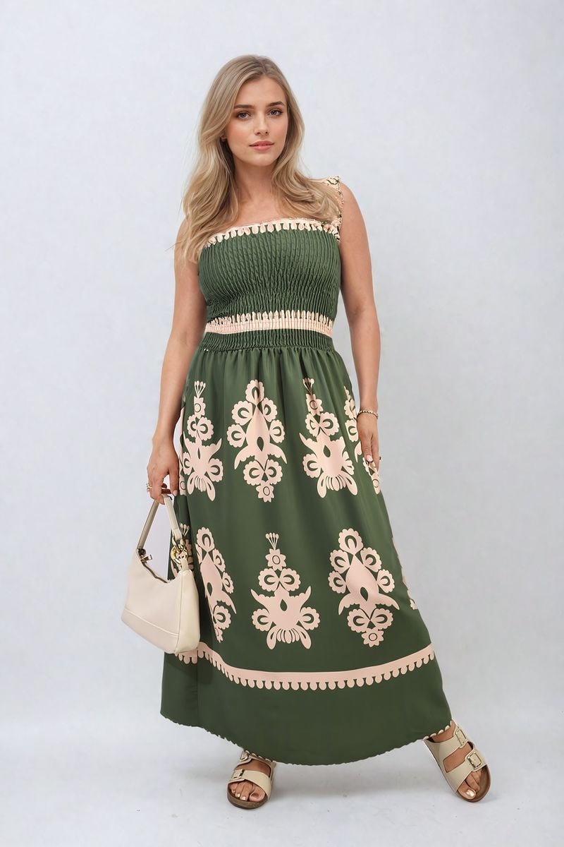 She Wears Glory™ Smocked Sleeveless Flowy Tribal Print Summer Maxi Dress