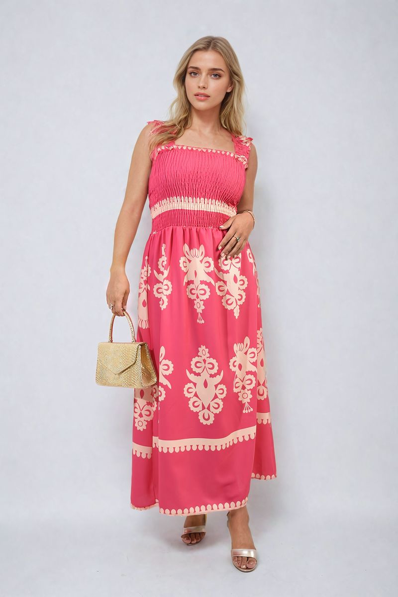 She Wears Glory™ Smocked Sleeveless Flowy Tribal Print Summer Maxi Dress