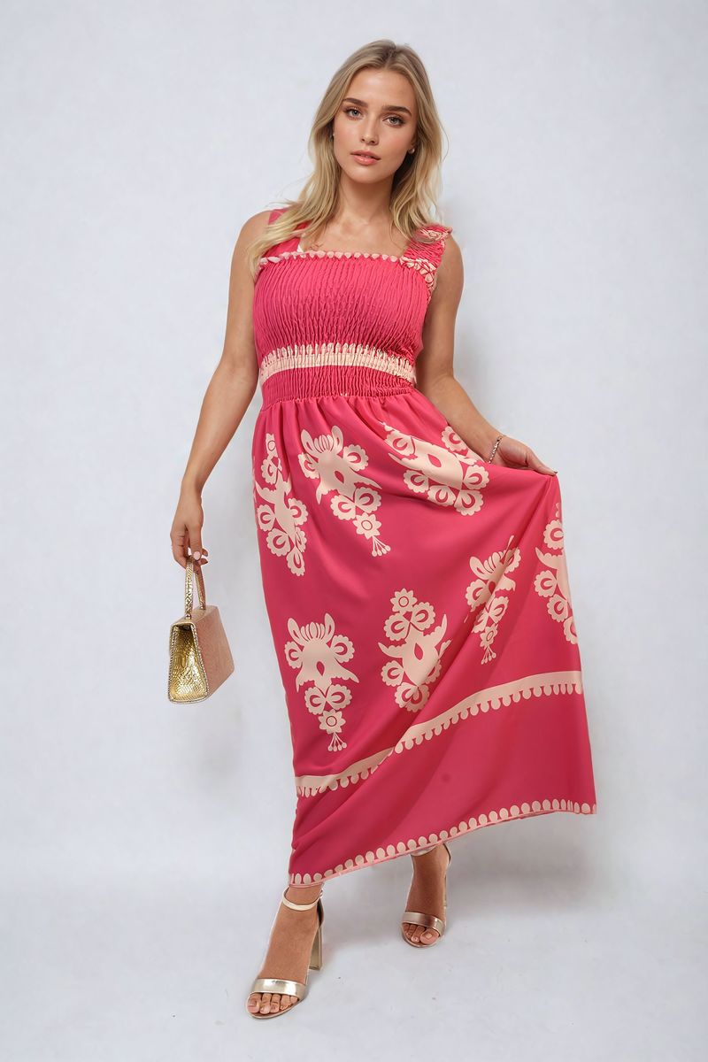 She Wears Glory™ Smocked Sleeveless Flowy Tribal Print Summer Maxi Dress