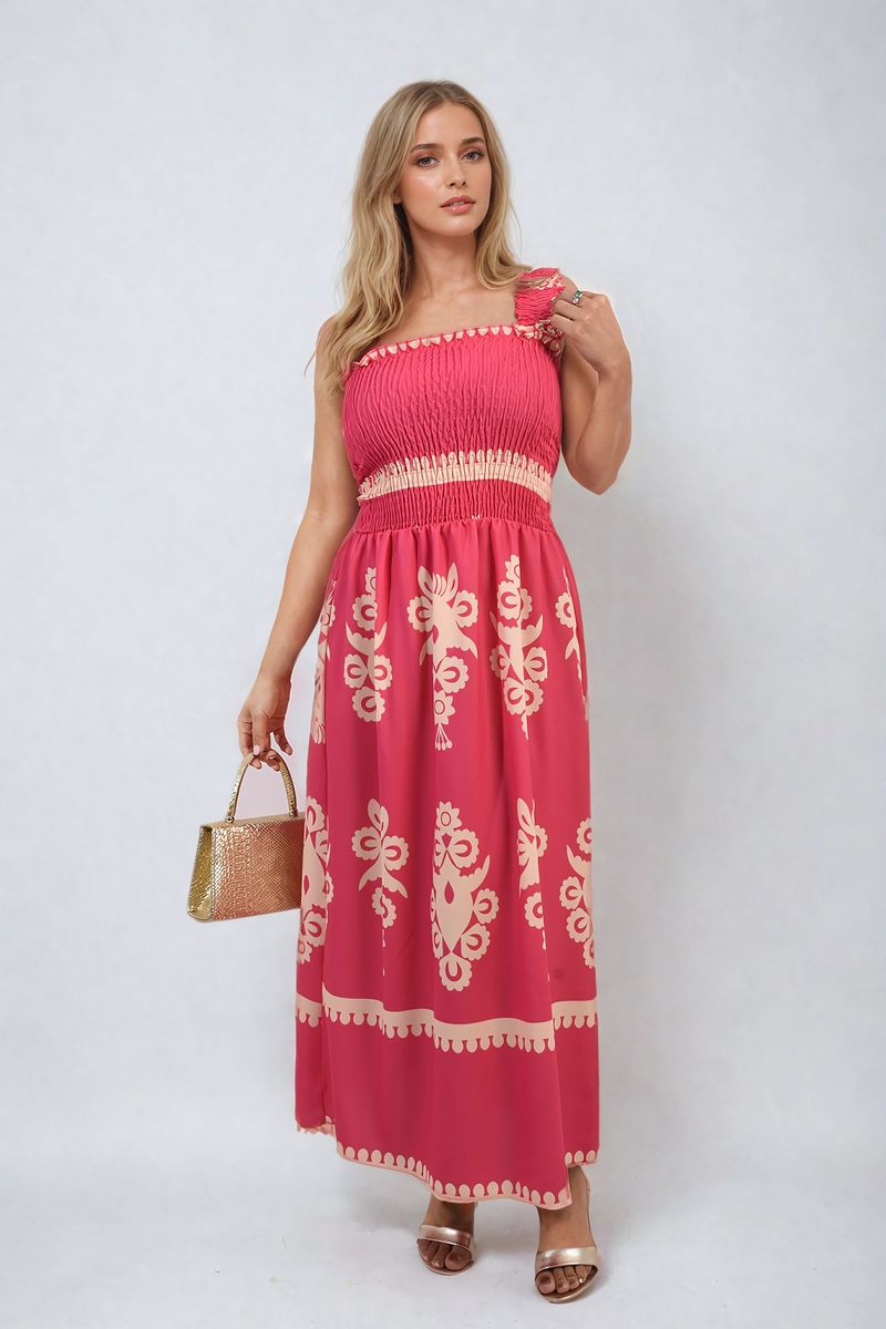 She Wears Glory™ Smocked Sleeveless Flowy Tribal Print Summer Maxi Dress
