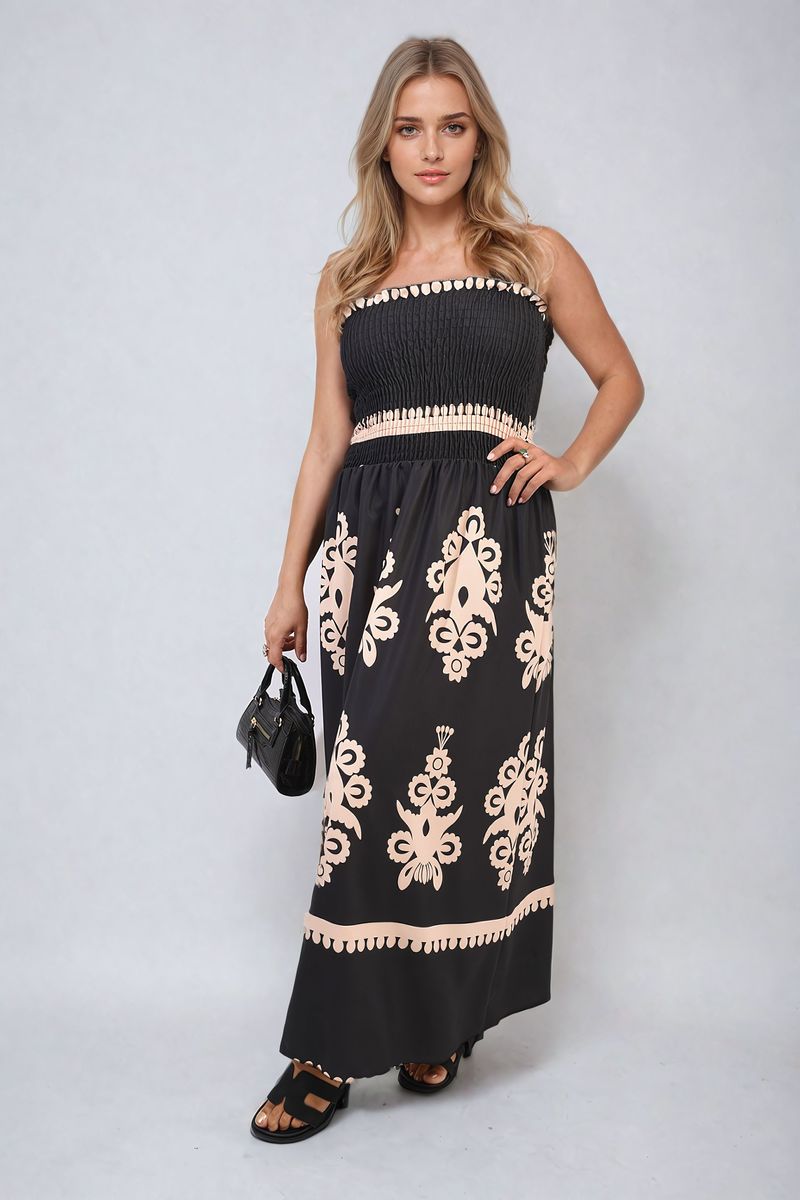 She Wears Glory™ Smocked Sleeveless Flowy Tribal Print Summer Maxi Dress