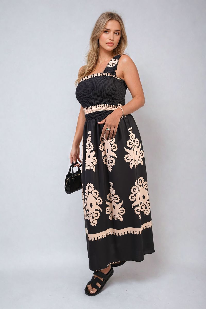 She Wears Glory™ Smocked Sleeveless Flowy Tribal Print Summer Maxi Dress