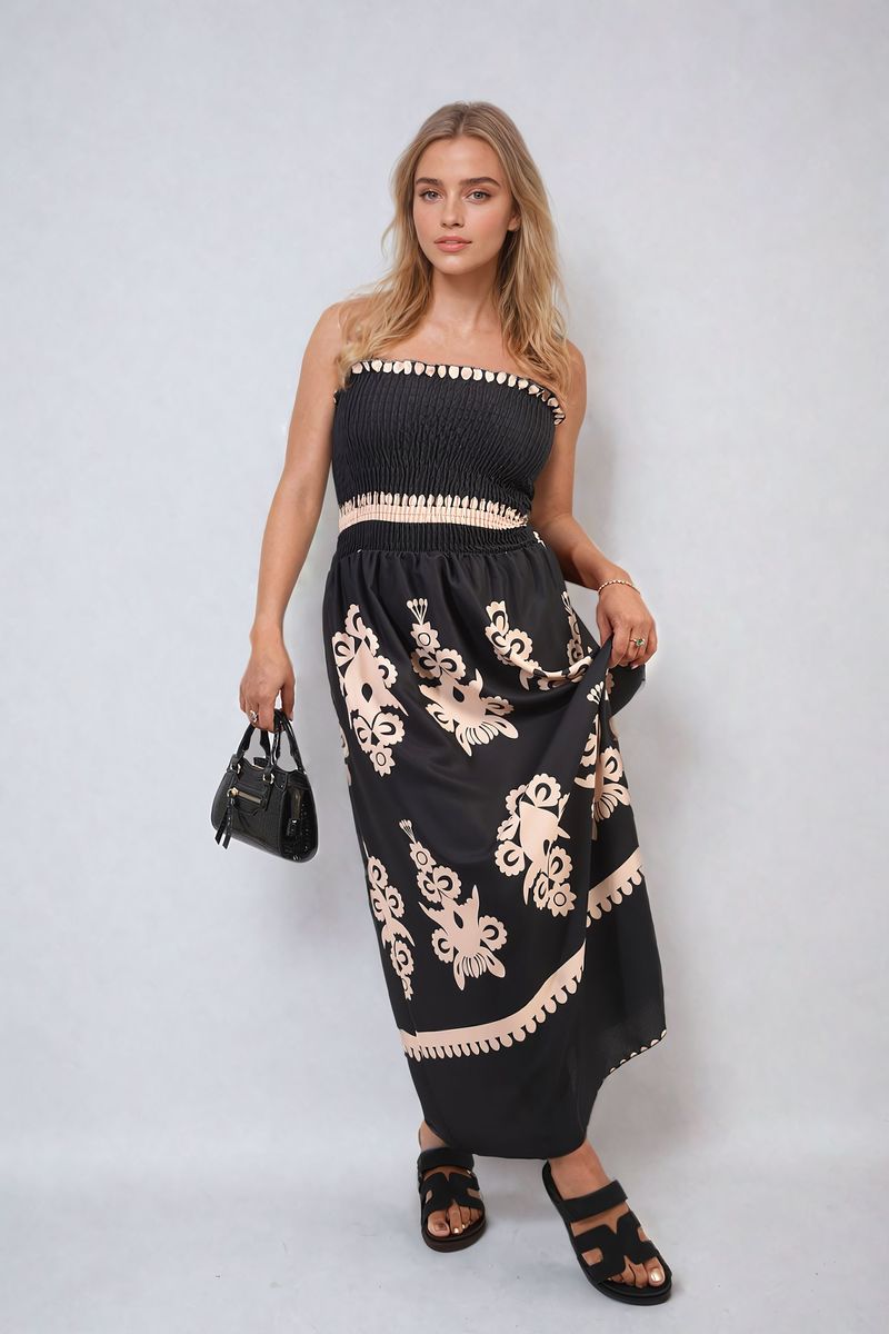 She Wears Glory™ Smocked Sleeveless Flowy Tribal Print Summer Maxi Dress