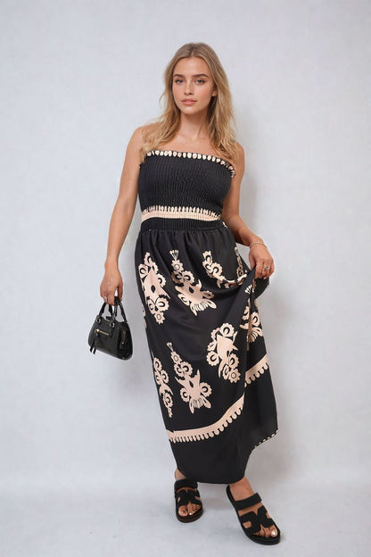 She Wears Glory™ Smocked Sleeveless Flowy Tribal Print Summer Maxi Dress