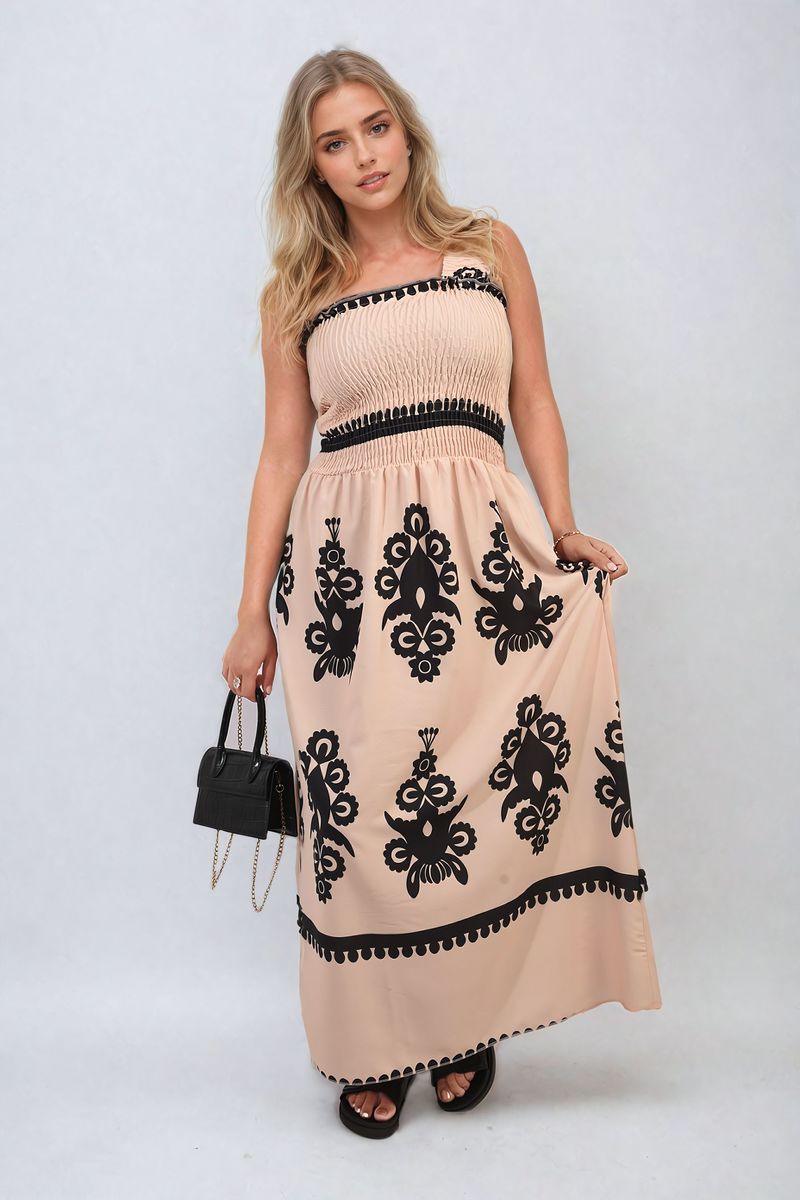 She Wears Glory™ Smocked Sleeveless Flowy Tribal Print Summer Maxi Dress