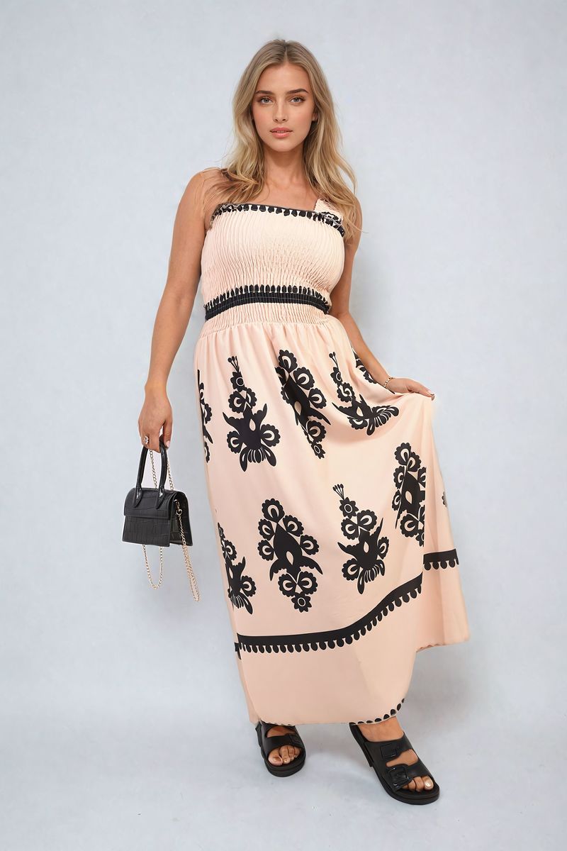 She Wears Glory™ Smocked Sleeveless Flowy Tribal Print Summer Maxi Dress