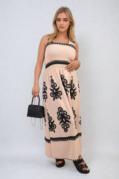 She Wears Glory™ Smocked Sleeveless Flowy Tribal Print Summer Maxi Dress