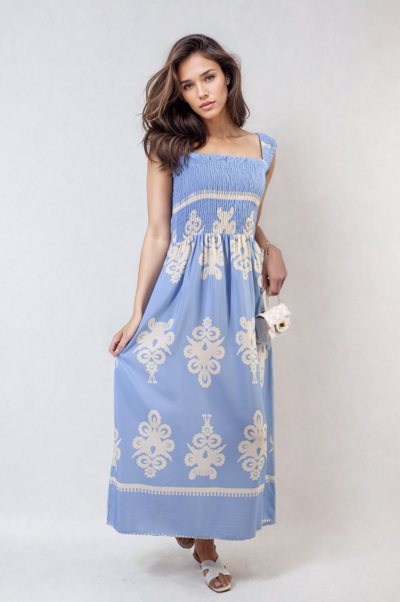 She Wears Glory™ Smocked Sleeveless Flowy Tribal Print Summer Maxi Dress