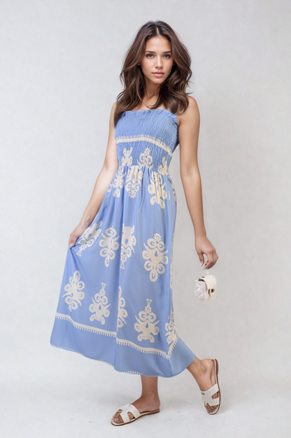 She Wears Glory™ Smocked Sleeveless Flowy Tribal Print Summer Maxi Dress