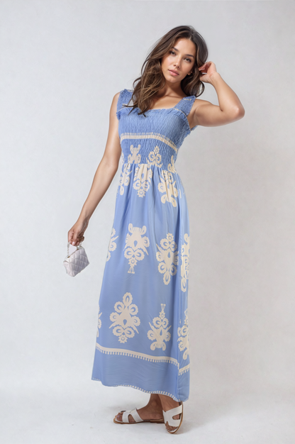 She Wears Glory™ Smocked Sleeveless Flowy Tribal Print Summer Maxi Dress