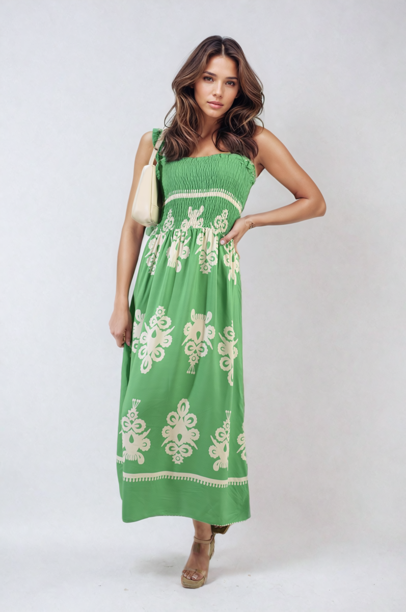 She Wears Glory™ Smocked Sleeveless Flowy Tribal Print Summer Maxi Dress