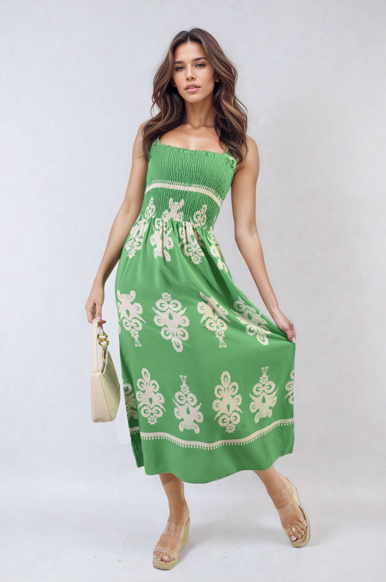 She Wears Glory™ Smocked Sleeveless Flowy Tribal Print Summer Maxi Dress