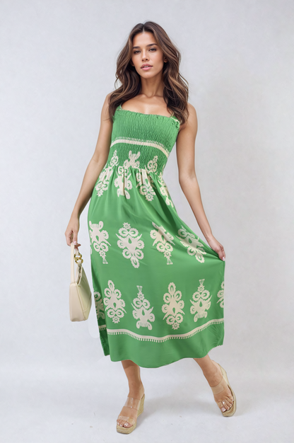 She Wears Glory™ Smocked Sleeveless Flowy Tribal Print Summer Maxi Dress