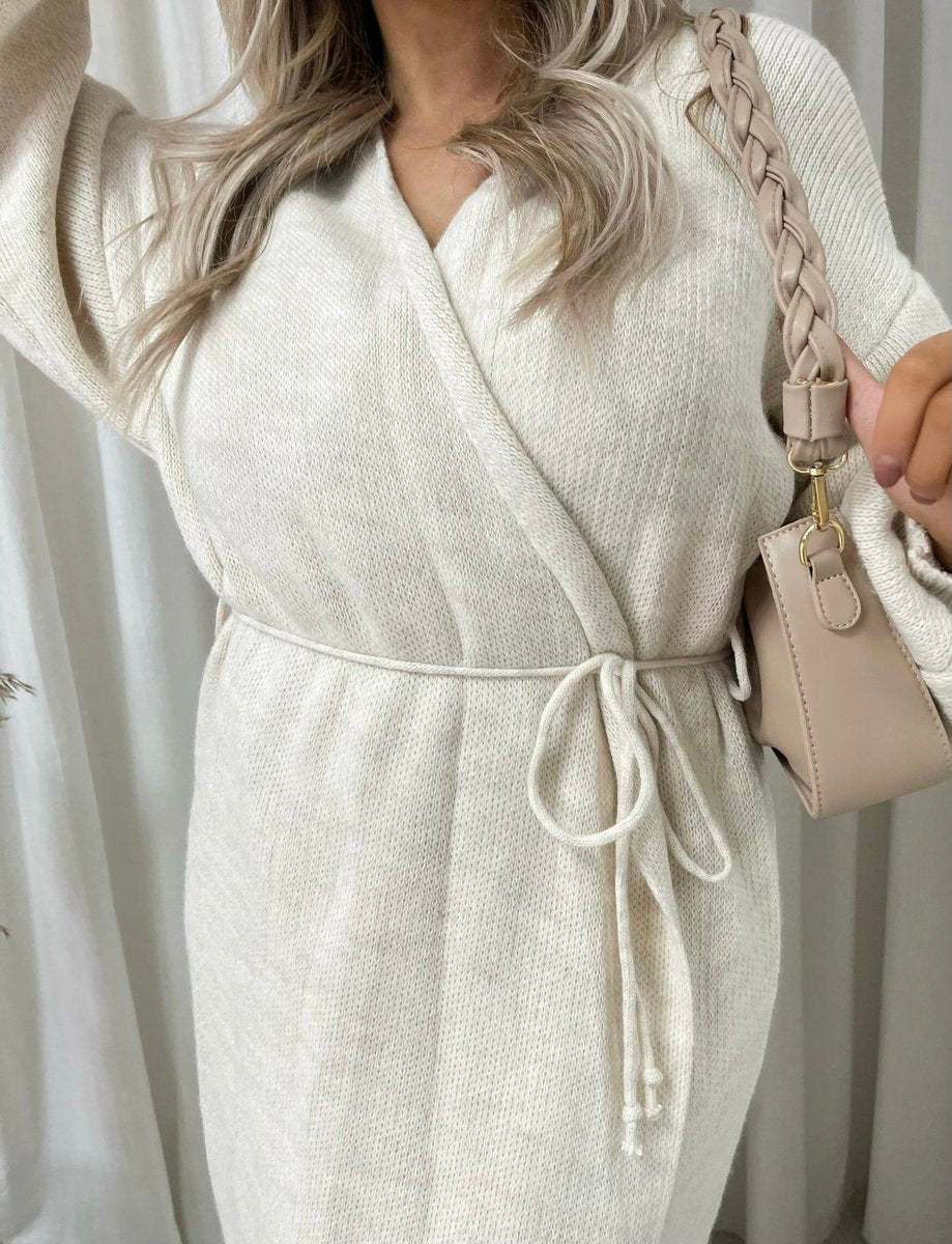 Knitted Long Sleeve Belted Cardigan - She Wears Glory Beverly Hills