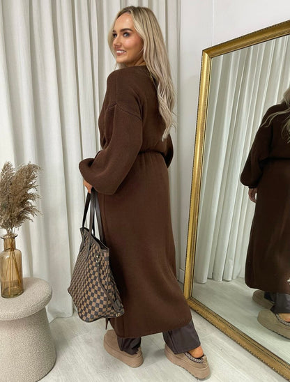 Knitted Long Sleeve Belted Cardigan - She Wears Glory Beverly Hills