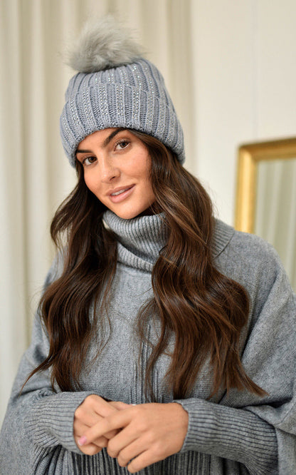 She Wears Glory™Faux Fur Lined Beanie Rhine Stone Hat