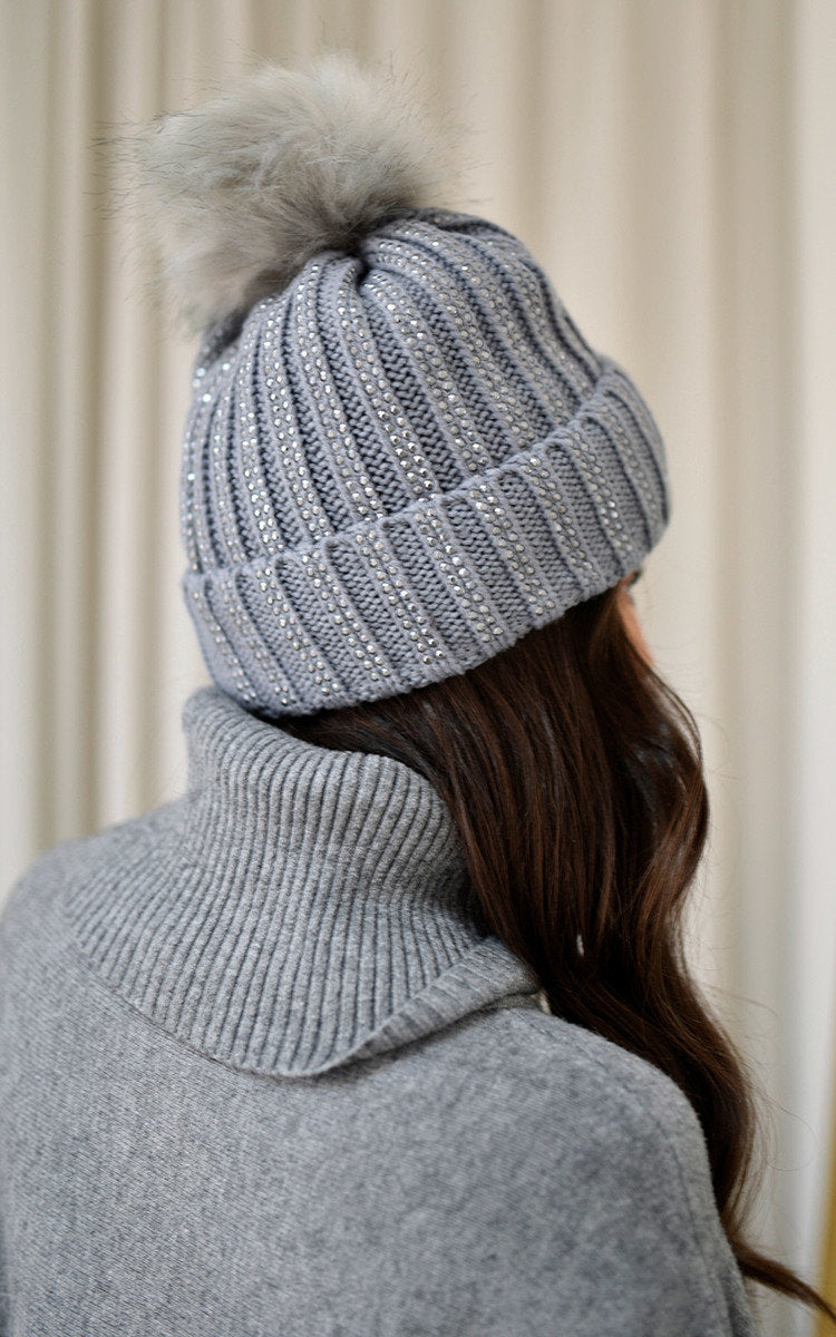 She Wears Glory™Faux Fur Lined Beanie Rhine Stone Hat