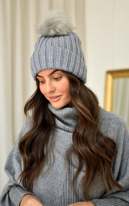 She Wears Glory™Faux Fur Lined Beanie Rhine Stone Hat