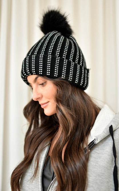 She Wears Glory™Faux Fur Lined Beanie Rhine Stone Hat
