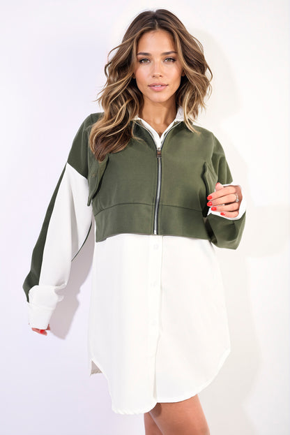 She Wears Glory™ Two Tone Zip Front Oversized Long Sleeve Shirt