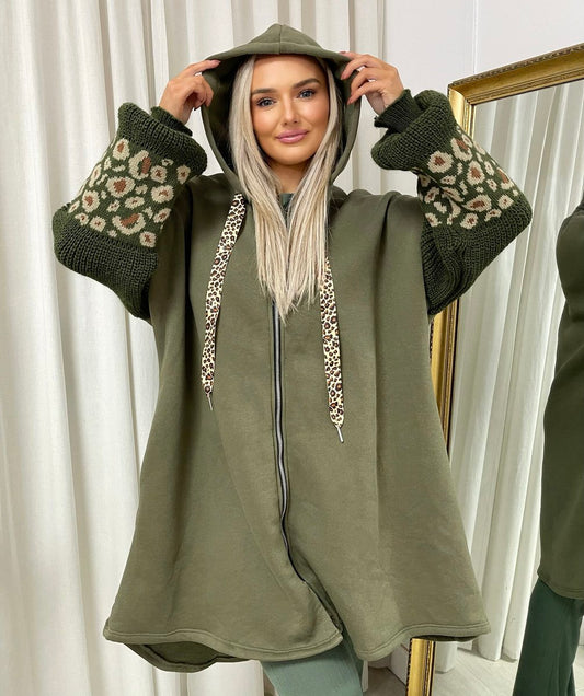 Leopard Print Knitted Sleeve Hoodie - She Wears Glory Beverly Hills