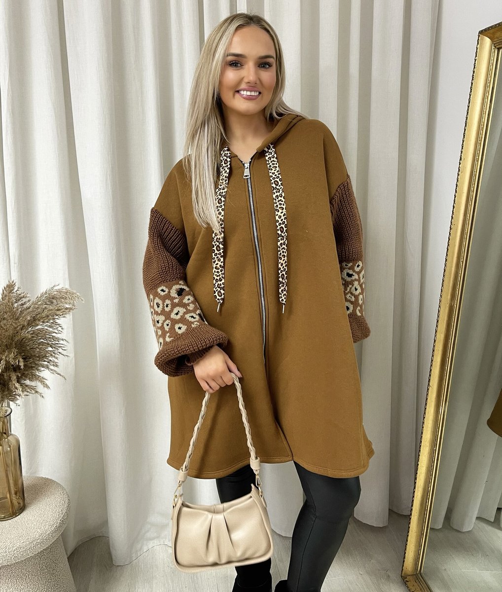 Leopard Print Knitted Sleeve Hoodie - She Wears Glory Beverly Hills