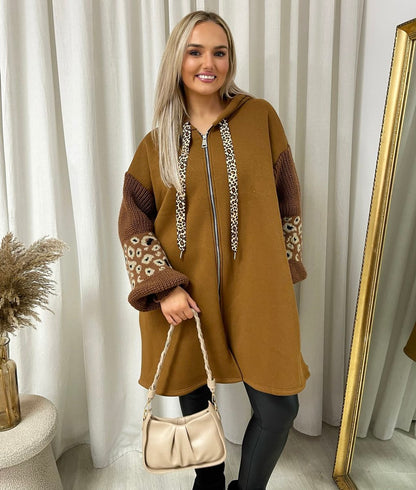 Leopard Print Knitted Sleeve Hoodie - She Wears Glory Beverly Hills