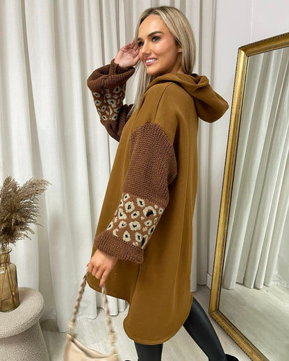 Leopard Print Knitted Sleeve Hoodie - She Wears Glory Beverly Hills