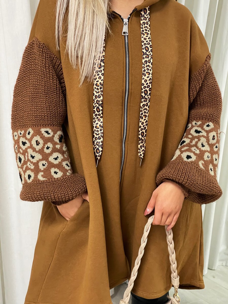Leopard Print Knitted Sleeve Hoodie - She Wears Glory Beverly Hills
