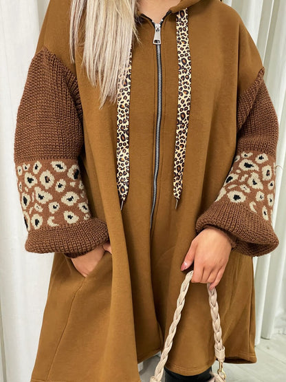 Leopard Print Knitted Sleeve Hoodie - She Wears Glory Beverly Hills