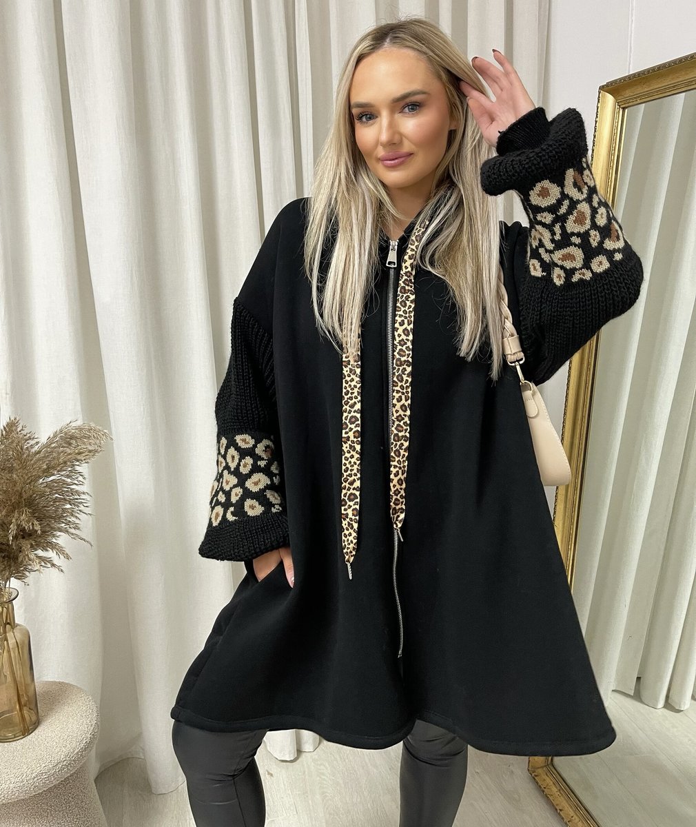 Leopard Print Knitted Sleeve Hoodie - She Wears Glory Beverly Hills