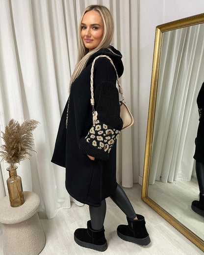 Leopard Print Knitted Sleeve Hoodie - She Wears Glory Beverly Hills