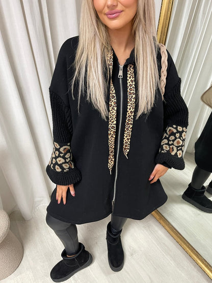 Leopard Print Knitted Sleeve Hoodie - She Wears Glory Beverly Hills