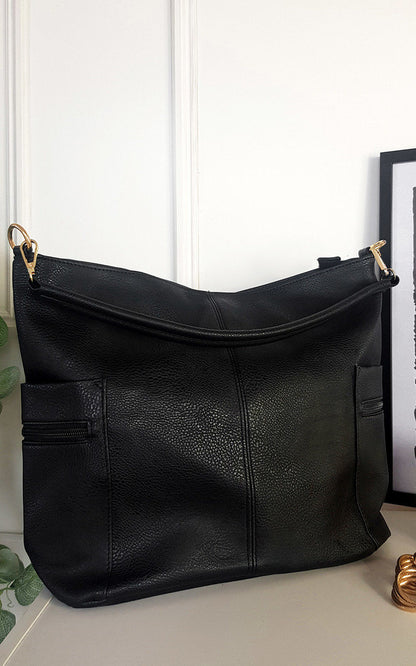 She Wears Glory™ Faux Leather Shoulder Bag with Side Pocket Zip Detail