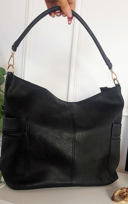 She Wears Glory™ Faux Leather Shoulder Bag with Side Pocket Zip Detail