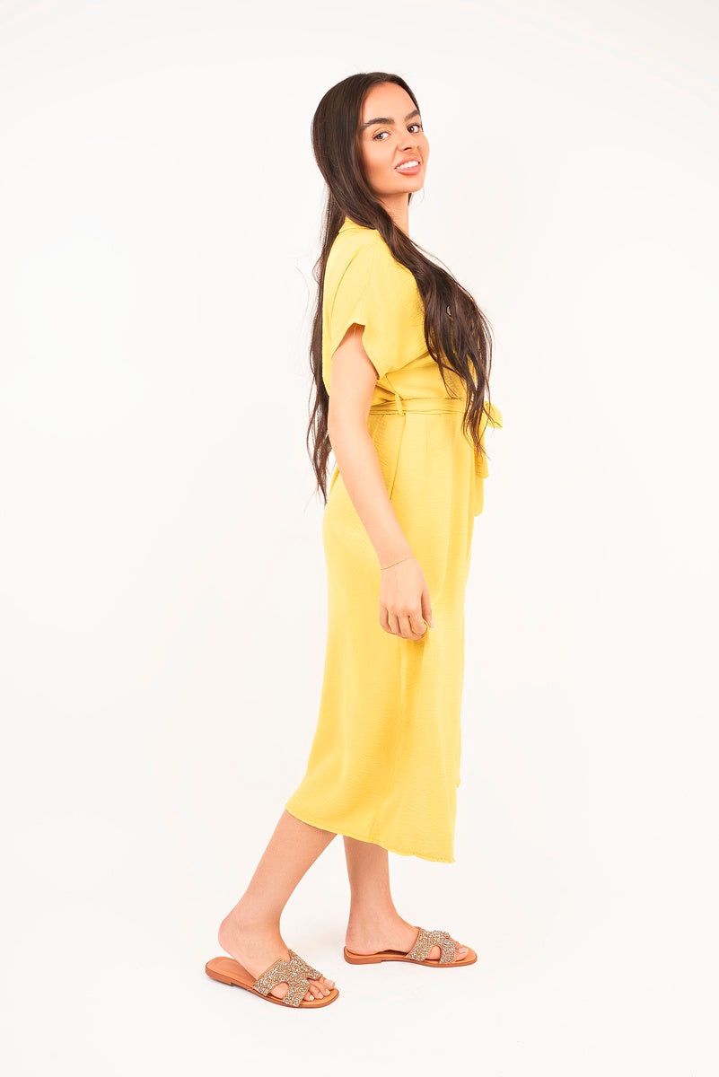 She Wears Glory™ Collared Button Down Short Sleeve Tie Waist Midi Dress