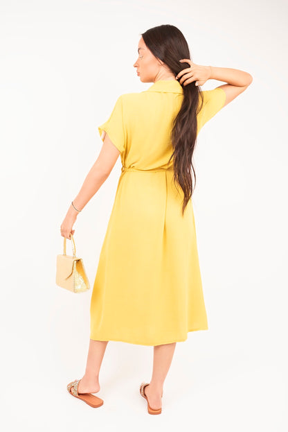 She Wears Glory™ Collared Button Down Short Sleeve Tie Waist Midi Dress