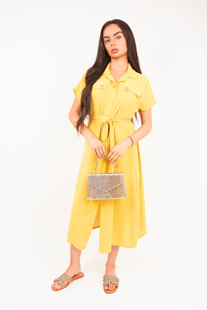 She Wears Glory™ Collared Button Down Short Sleeve Tie Waist Midi Dress