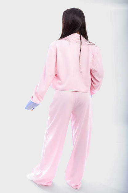 Long Sleeve Cropped Blazer Top And Straight Leg Trouser Co-ord Set - She Wears Glory Beverly Hills