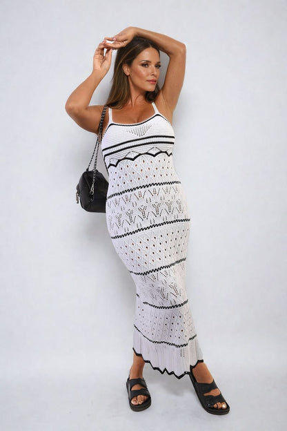 She Wears Glory™ Strappy Long Knitted Stripe Cami Dress