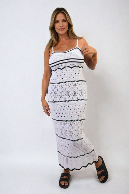 She Wears Glory™ Strappy Long Knitted Stripe Cami Dress