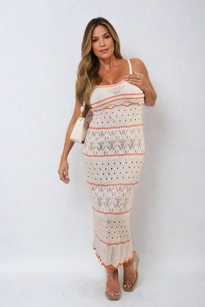 She Wears Glory™ Strappy Long Knitted Stripe Cami Dress