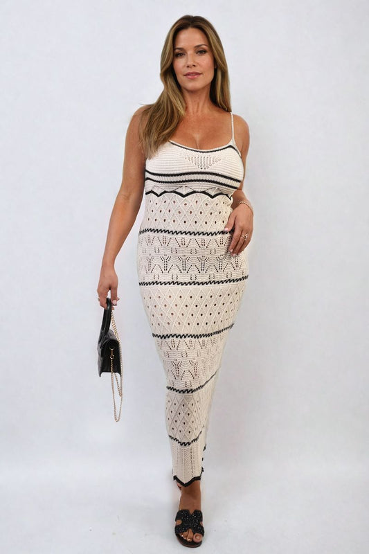 She Wears Glory™ Strappy Long Knitted Stripe Cami Dress