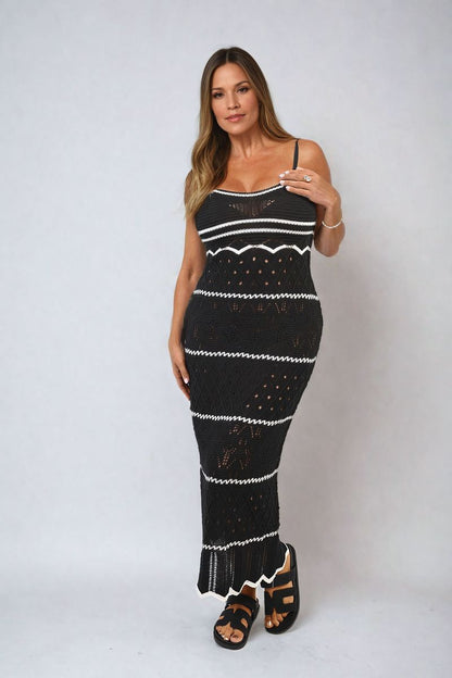 She Wears Glory™ Strappy Long Knitted Stripe Cami Dress