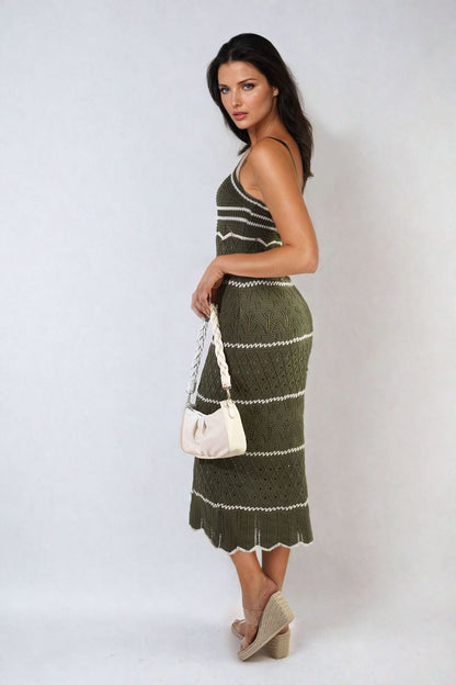 She Wears Glory™ Strappy Long Knitted Stripe Cami Dress