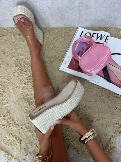 Transparent Double Strap Platform Wedge Heels - She Wears Glory Beverly Hills